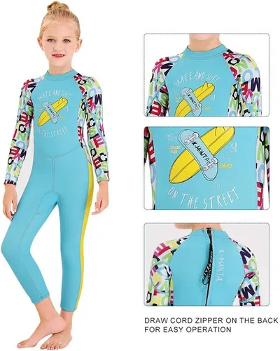 Vista 3 de Traje de neopreno de cuerpo completo para niños y niñas, traje de baño térmico de 0.098 pulgadas para niños pequeños, jóvenes, adolescentes, manga