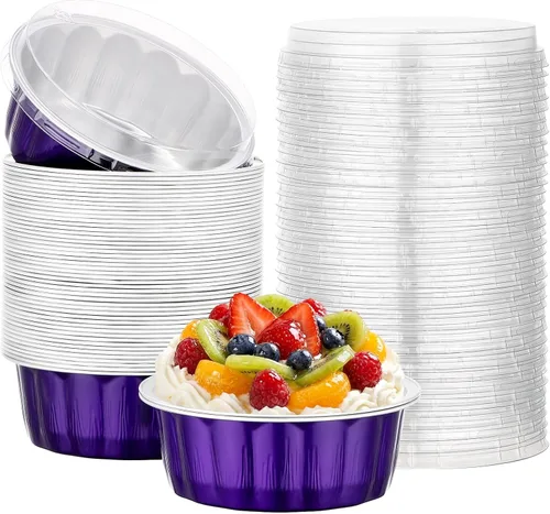 Vista 78 de Beasea Disposable Ramekins with Lids, 50 Pack 8oz 235ml Aluminum Foil Baking Cups with Lids, Aluminum Creme Brulee Ramekins Muffin Cupcake Pudding