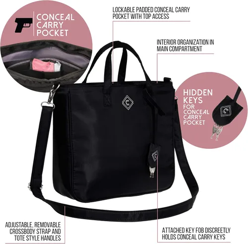Vista 3 de Allen Company Bolso cruzado casual para niñas con pistolas de aventura bolso de transporte oculto con bloqueo bolso ambidiestro negro