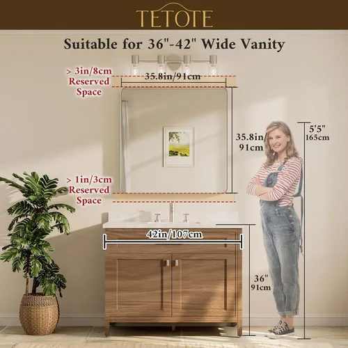 Vista 55 de TETOTE Espejo de marco dorado cepillado de 16 x 24 pulgadas, espejo de tocador de baño de latón dorado para pared, espejo enmarcado rectangular