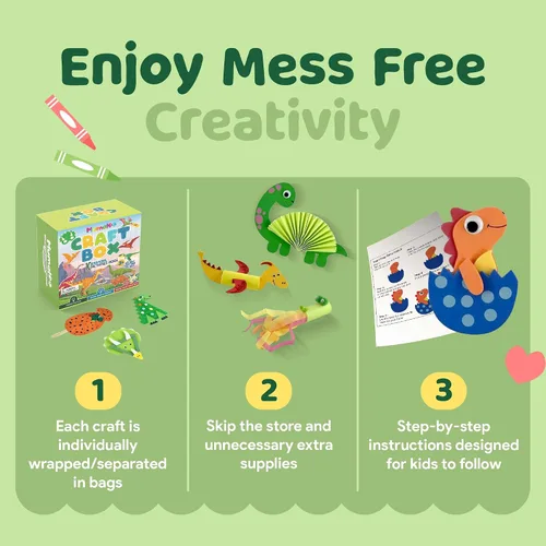 Vista 4 de Mumaloo Caja de Manualidades de Dinosaurios - 10 Artes y Manualidades Creativas para Niños de 4 a 8 Años, Divertido, Sin Desorden, Kit Educativo