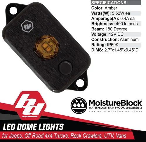 Vista 4 de Baja Designs Luz de domo LED con interruptor (ámbar)