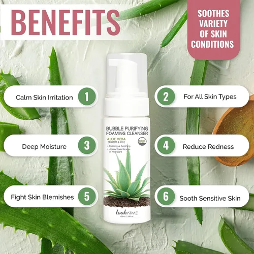 Vista 7 de LOOKATME Jabón facial coreano para pieles sensibles, limpiador para el cuidado de la piel de burbujas a base de agua, limpiador natural de espuma