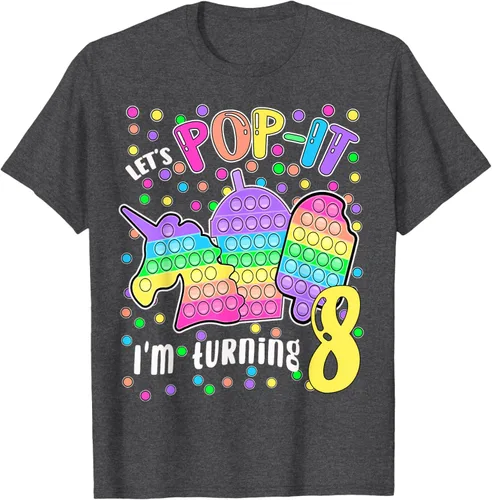 Vista 27 de Let's Pop-it I'm turning 8 Colorful 8th Birthday - Camiseta para niña, Negro