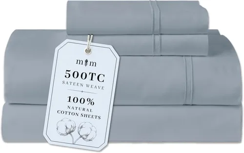 Vista 21 de Sábanas de Cama de Algodón 100% Natural Juego de Sábanas Twin de Tejido Satinado de Una Sola Capa de 500 TC Ropa de Cama Sólida Suave