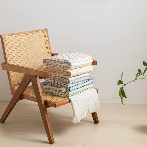Vista 8 de Simple&Opulence Manta de 100 % algodón para cama, sofá, tejido jacquard de hilo teñido con borlas, suave, ligera, acogedora, transpirable, Verde