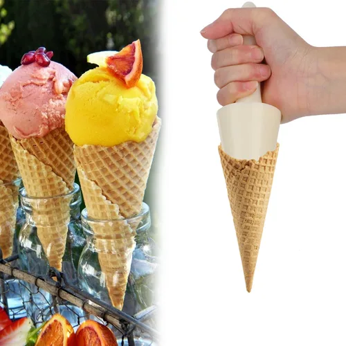 Vista 2 de Pizzelle Roller, 4 moldes de cono de helado de 9.3 pulgadas, rodillo de huevo, moldes de plástico para cuernos de crema