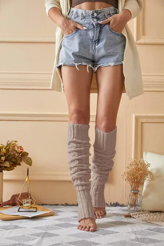 Vista 4 de Calcetines de invierno para mujer, extra largos, de punto sobre la rodilla, hasta el muslo, sin pies