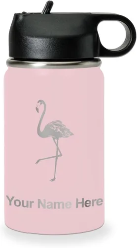 Vista 78 de LaserGram Botella de agua personalizada, flamenco, acero inoxidable de doble pared aislada al vacío con popote superior, regalo grabado