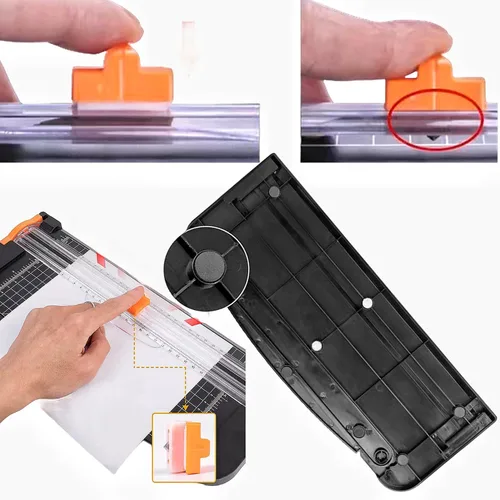 Vista 4 de Cortador de papel A4, cortador de papel portátil, herramienta de álbum de recortes de titanio de 12 pulgadas con 3 cuchillas de repuesto con regla