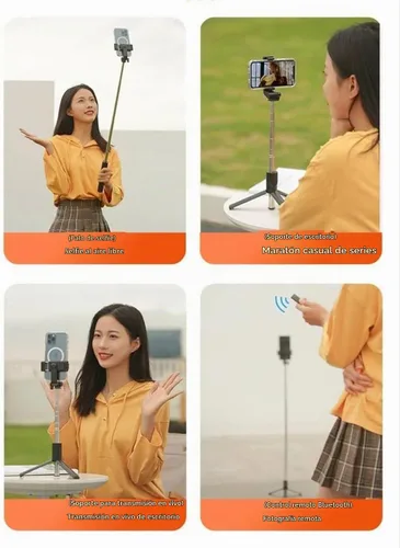 Vista 2 de Trípode para selfie, 3 en 1, extensible y portátil, para iPhone, con control remoto inalámbrico, compatible con iPhone 16, 15, 14, 13, 12, 11 Pro