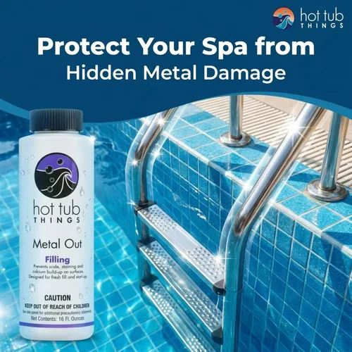 Vista 4 de Hot Tub Things Control de metal, manchas y incrustaciones, elimina los iones de hierro y cobre y calcio del agua del spa y la bañera de hidromasaje