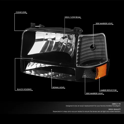 Vista 2 de DNA Motoring HL-OH-F15092-6P-BK-AM - Faros delanteros de repuesto para Bronco 92-96 F150 F250 F350, color negro, faros ámbar