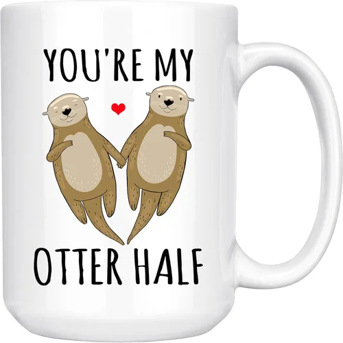 Vista 4 de Taza de media taza con texto en inglés "You're My Otter", divertida taza de café para pareja, taza de aniversario para marido de esposa, 11 onzas
