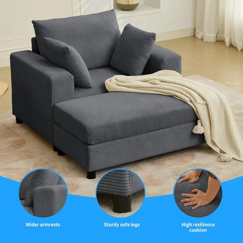 Vista 5 de PUREMIND Tumbona de 43 pulgadas para interiores con otomana, tumbona de gran tamaño con almohadas, cómodas sillas de lectura para adultos, sofá cama