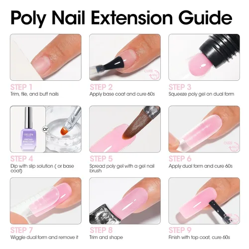 Vista 8 de Gellen - Extensión de uñas en gel de polietileno, sin hema, TPO y TMPTA, 2.16 onzas (2.12 oz), color rosa bebé