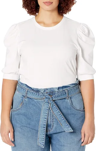 Vista 4 de The Drop Mariko - Camiseta elástica con cuello redondo y manga abullonada para mujer
