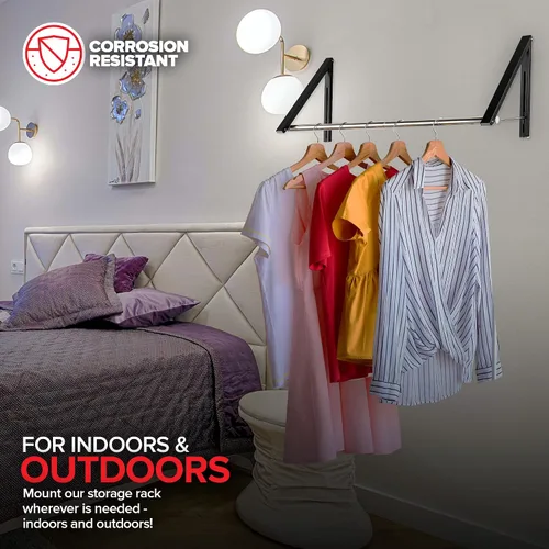 Vista 7 de Doble Perchero Plegable para Ropa con Barra Extensible, Perchero Retráctil Montado en Pared para Secador de Ropa, Barra de Secado Colgante, Pequeños
