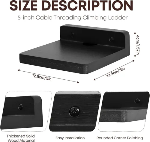 Vista 3 de Pequeño estante flotante para pared, juego de 2 estantes de pared de madera de 5 pulgadas, mini altavoces, monitor de bebé, cámaras, soporte de Negro