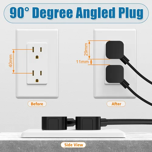Vista 3 de AGVEE Cable de alimentación de CA de 6.6 pies, 3 clavijas en ángulo en forma de L con certificación ETL 18AWG Negro