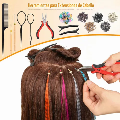 Vista 3 de Kit de 65 piezas de plumas para el cabello con herramientas para extensiones de cabello, kit de extensiones de plumas de cabello sintético largo