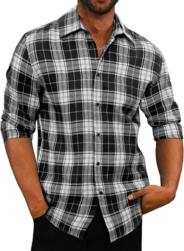 Vista 3 de JMIERR - Camisas de manga larga con botones para hombre, camisa informal de franela de algodón