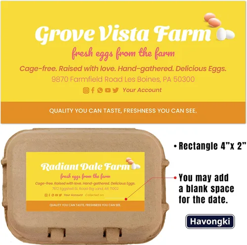 Vista 2 de Havongki 1,000 hojas – VOL.2 – Etiquetas personalizadas para cartón de huevos de 4 x 2 pulgadas, calcomanías adhesivas de huevos frescos de granja