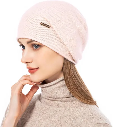 Vista 2 de Gorros de Punto Holgados para Mujeres de Cachemira Gorro de Esquí de Lana Tejida Suave y Cálido Gorro de Invierno A01-beige