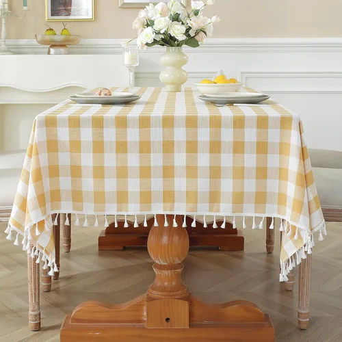 Vista 17 de Laolitou Mantel redondo a cuadros verde, de lino y algodón, con borla, a cuadros de búfalo, lavable, mantel de gingham para sala de estar