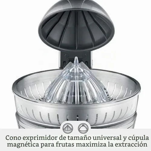 Vista 3 de Breville BCP600SIL, máquina de exprimidor motorizado de prensa de cítricos, plata Easily squeeze fresh citrus juice with an automatic motor and