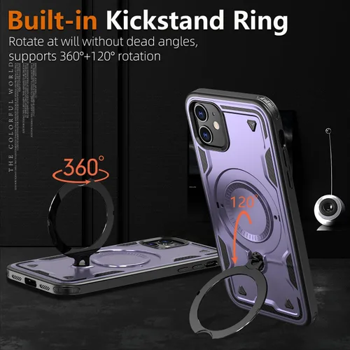Vista 4 de para iPhone 11 Funda Magnética, para iPhone XR Compatible con MagSafe, con 1 Protector de Pantalla, Soporte de Anillo de 360° Integrado, Grado