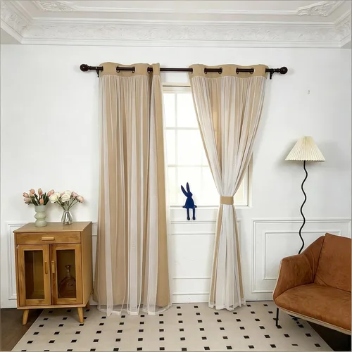 Vista 9 de INLINAS Cortinas opacas beige con superposición transparente, paneles térmicos y de reducción de ruido con ojales en la parte superior