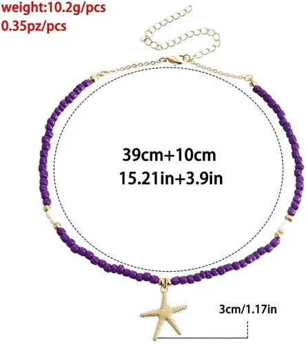 Vista 4 de Collar de concha de mar, chapado en oro, collar bohemio de perlas de imitación de playa para mujer, collar de perlas de imitación de playa