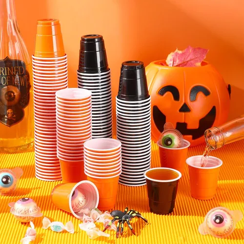 Vista 5 de Sliner 200 vasos de chupito de Halloween de 2 onzas, vasos de plástico