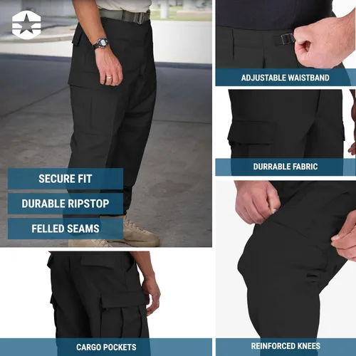 Vista 6 de Propper Pantalones de uniforme militar BDU con cremallera y bolsillos cargo para hombre Negro