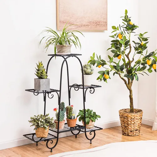 Vista 9 de Giantex Soporte de metal para macetas de 6 niveles, estante de exhibición de plantas para patio, jardín, balcón, hogar, estante de almacenamiento