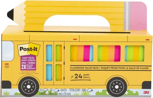 Vista 16 de Post-it Notas Súper Adhesivas Paquete de Valor, 24 Bloques, Conveniente Estuche de Transporte y Almacenamiento de Autobús Escolar, 2X el Poder