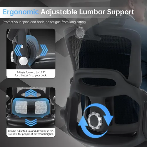 Vista 3 de Silla de oficina grande y alta de 500 libras, silla de escritorio ergonómica resistente con soporte lumbar ajustable, silla ejecutiva de computadora