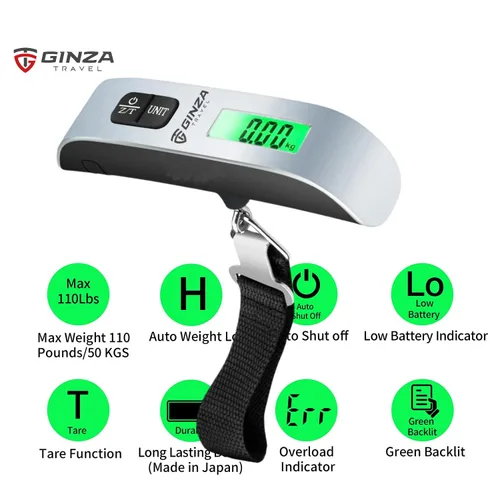 Vista 5 de GinzaTravel Báscula electrónica de equipaje de 110 libras de alta precisión para viajes, básculas colgantes digitales de 110.2 lbs