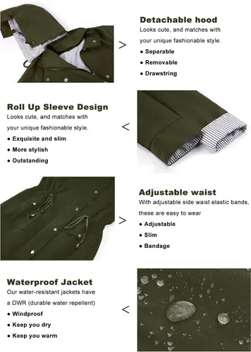 Vista 4 de Twinklady - Chaqueta de lluvia femenina, impermeables rayados de montañismo, gabardinas livianas con capucha para intemperie