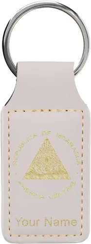 Vista 12 de LaserGram Llavero rectangular, bandera de Nicaragua, grabado personalizado incluido, Bambú