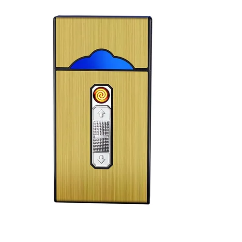 Vista 12 de Caja de cigarrillos de aluminio con encendedor eléctrico, encendedor USB recargable, regalo para mujeres, hombres, padre, madre (negro)