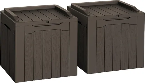 Vista 19 de Flamaker Outdoor Storage Box 80 Gallon Resin Waterproof Deck Box Marrón profundo