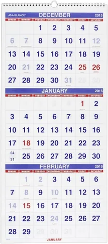 Vista 2 de AT-A-GLANCE Calendario de pared 2016, vertical, referencia de 3 meses, 14 meses, 12 x 27 pulgadas (PM11-28)