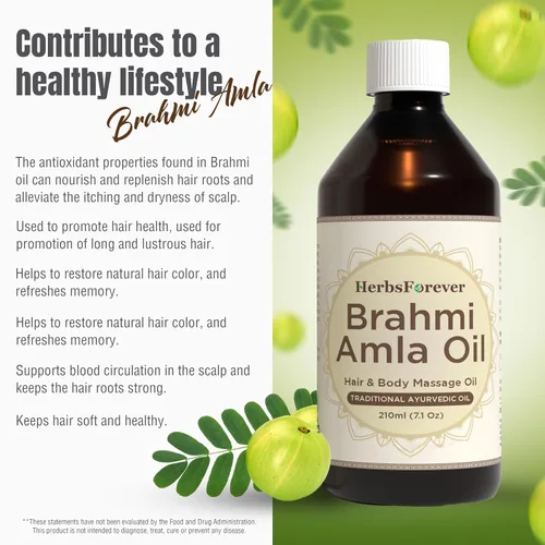 Vista 4 de HerbsForever Aceite Brahmi Amla con aceite de sésamo prensado en frío infundido Evita el adelgazamiento y la calvicie Promueve el crecimiento
