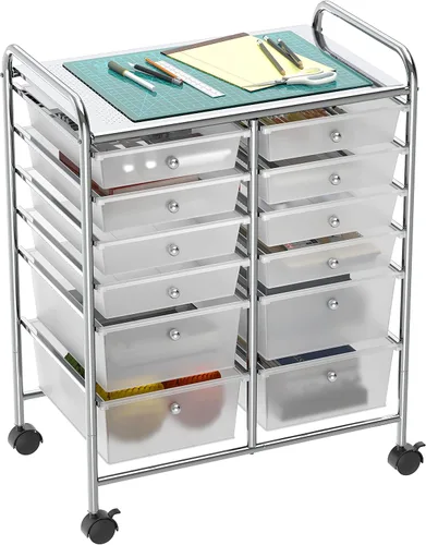 Vista 7 de Simple Houseware Carrito utilitario con ruedas con 12 cajones organizador de almacenamiento para arte y manualidades, negro