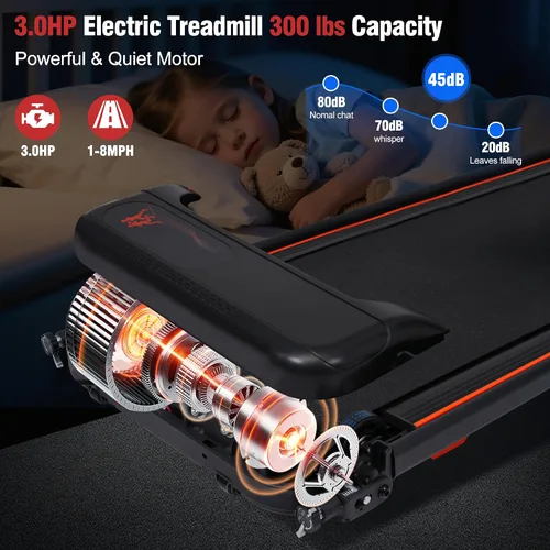 Vista 6 de Merax Cinta de correr con 8% de inclinación, cintas de correr plegables de 3.0 HP para el hogar, almohadilla para caminar de 10 MPH con barra