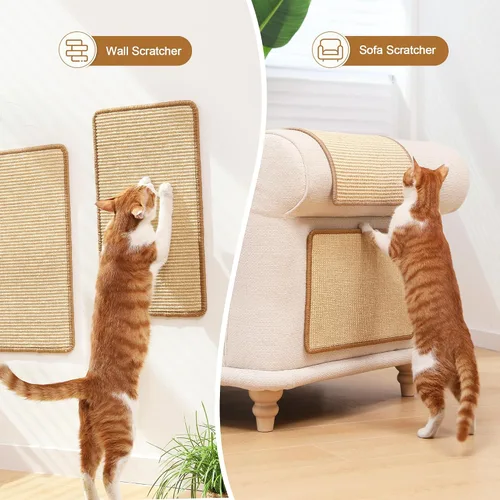 Vista 4 de FUKUMARU Paquete de 2 alfombrillas rascadoras para gatos, 19.6 x 11.8 pulgadas, almohadillas rascadoras de sisal natural para gatos