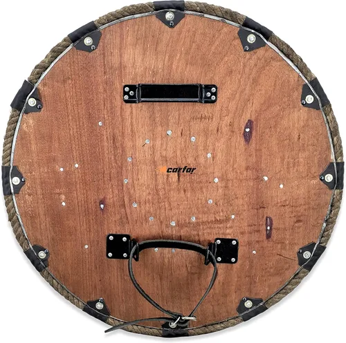 Vista 6 de Carfar Artesanías medievales vikingos hechos a mano 24 pulgadas tamaño completo madera y acero suave escudo guerrero armadura batalla listo diseño