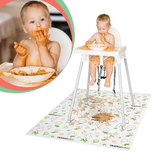 Vista 6 de Minimono Tapete de salpicaduras para bebé debajo de la silla alta – 30 alfombrillas desechables e impermeables – 40 x 47 pulgadas tapete